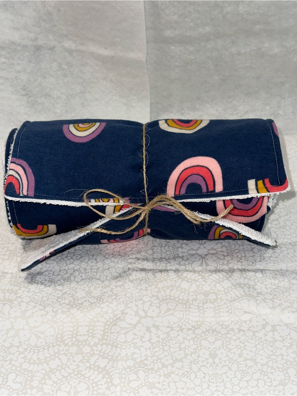 NEW! Handmade NoPaper Hand Towels Navy Pink Retro Arc Terry Cloth Roll 7pc - Picture 3 of 8